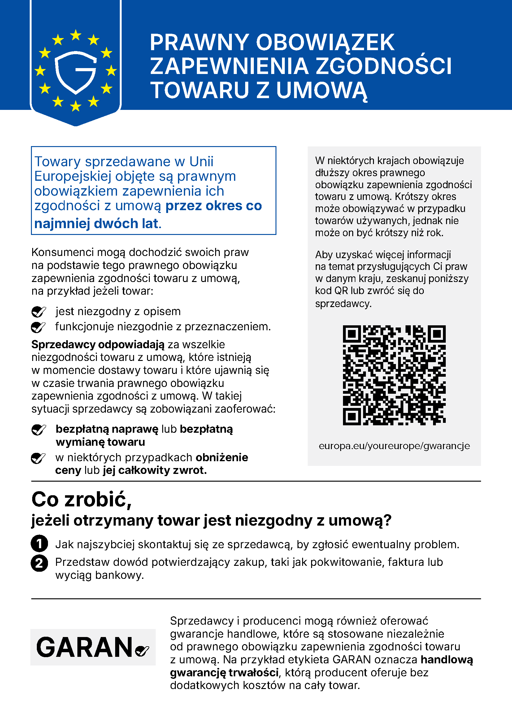 Oficjalna informacja UE o ustawowej rękojmi